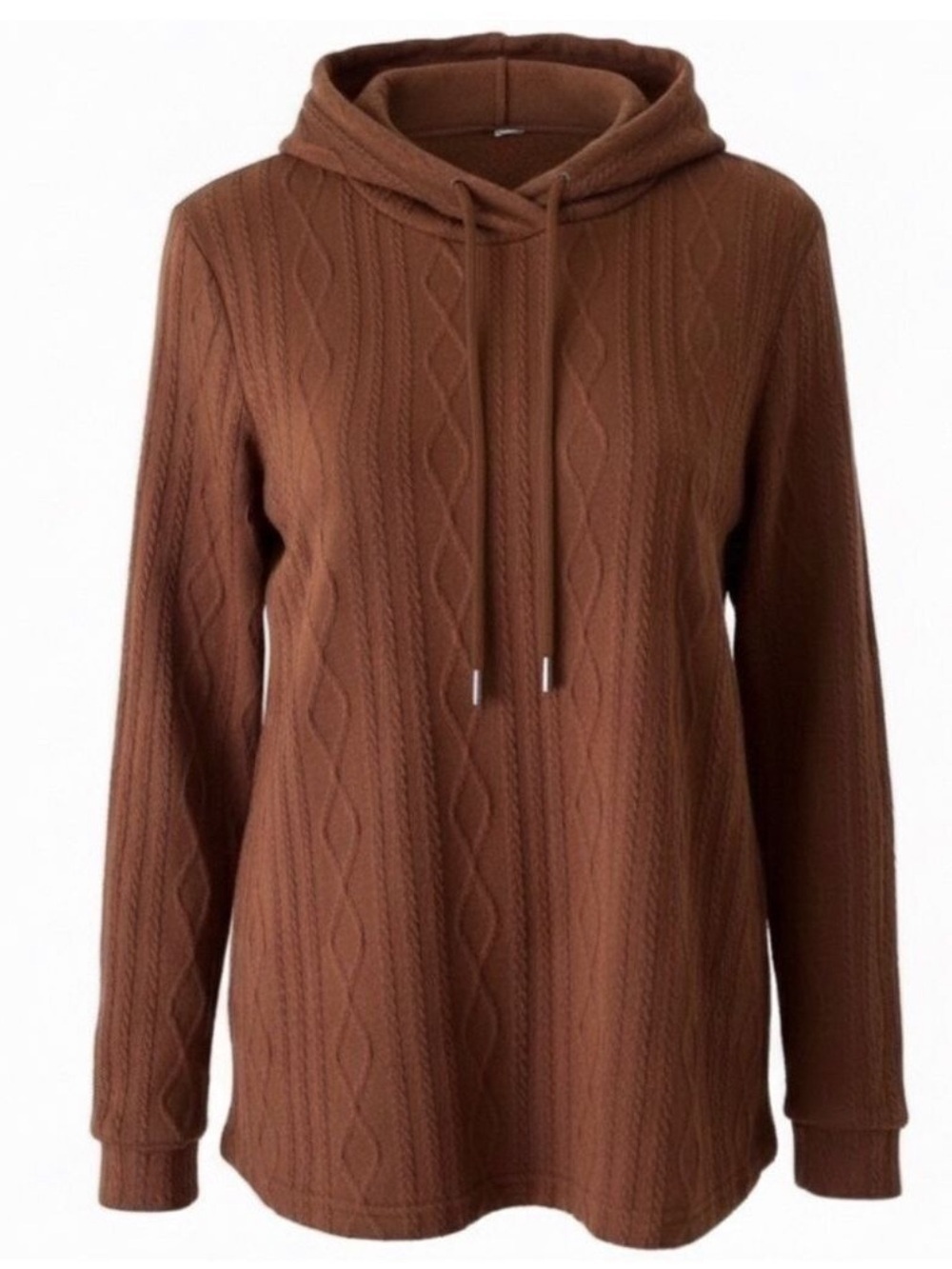 SHEIN Brown Cable Knit Hoodie Raglan Sleeve Drawstring Pullover Small
